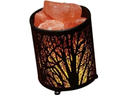 Elegante Lámpara De Sal Cilíndrica Decorativa Con Base De Hierro Negro, Luz Ambiental Para Oficina Y