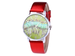 Reloj De Pulsera Analógico Para Parejas, De Aleación, Esfera Redonda Y Movimiento De Cuarzo Rojo.