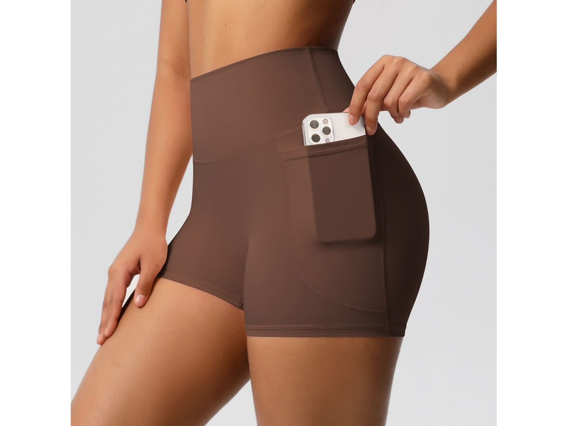 Pantalones Cortos De Yoga Para Mujer Con Bolsillo Lateral Para Teléfono Móvil, Cintura Alta, Para Yoga Y Ejercicio Físico (marrón), Talla L Czhhmart
