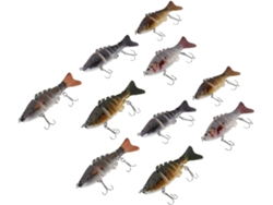 Paquete de 10 señuelos de plástico rígido con múltiples secciones, 10 cm.