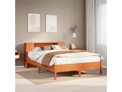 Cama Con Estantería Sin Colchón Madera Maciza Marrón 140x190 Cm