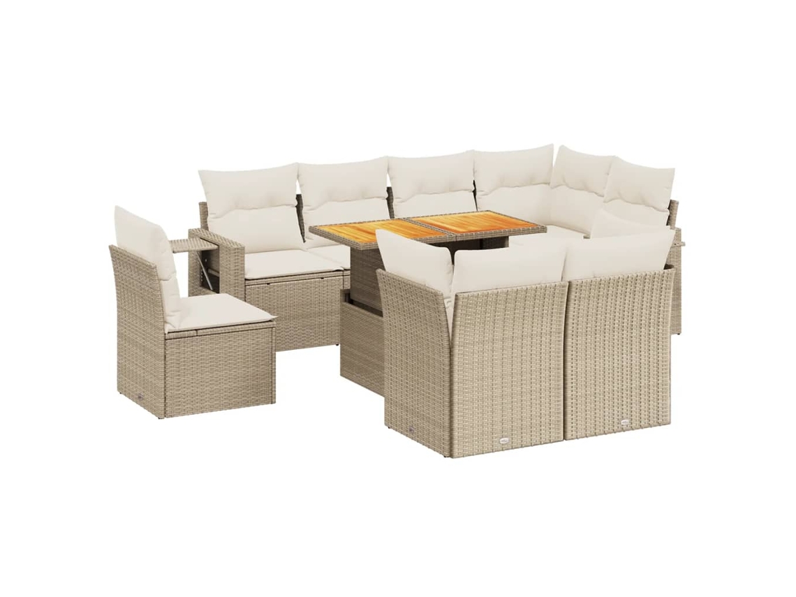 Conjunto 9 de sofás de jardín VIDAXL con cojines ratán sintético beige