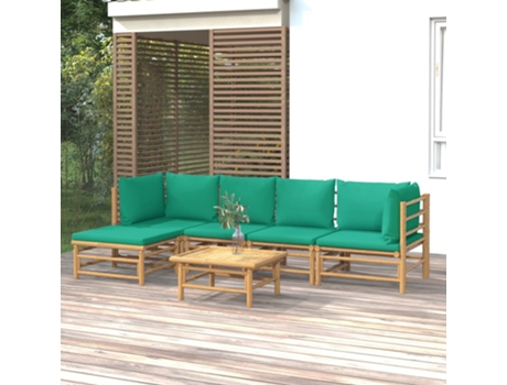 Conjunto 6 de muebles de jardín VIDAXL bambú con cojines verde