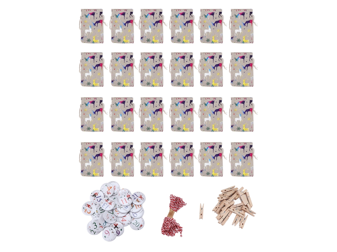 24 Bolsas De Navidad Con Cordón De Lino Colgantes Con Clip Para Dulces Y Suministros De Fiesta Estilo Elfo