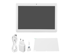 Tableta Android de 10 pulgadas, pantalla HD de 1280 x 800, táctil sensible, enchufe europeo de 100 a 240 V, luz dorada.