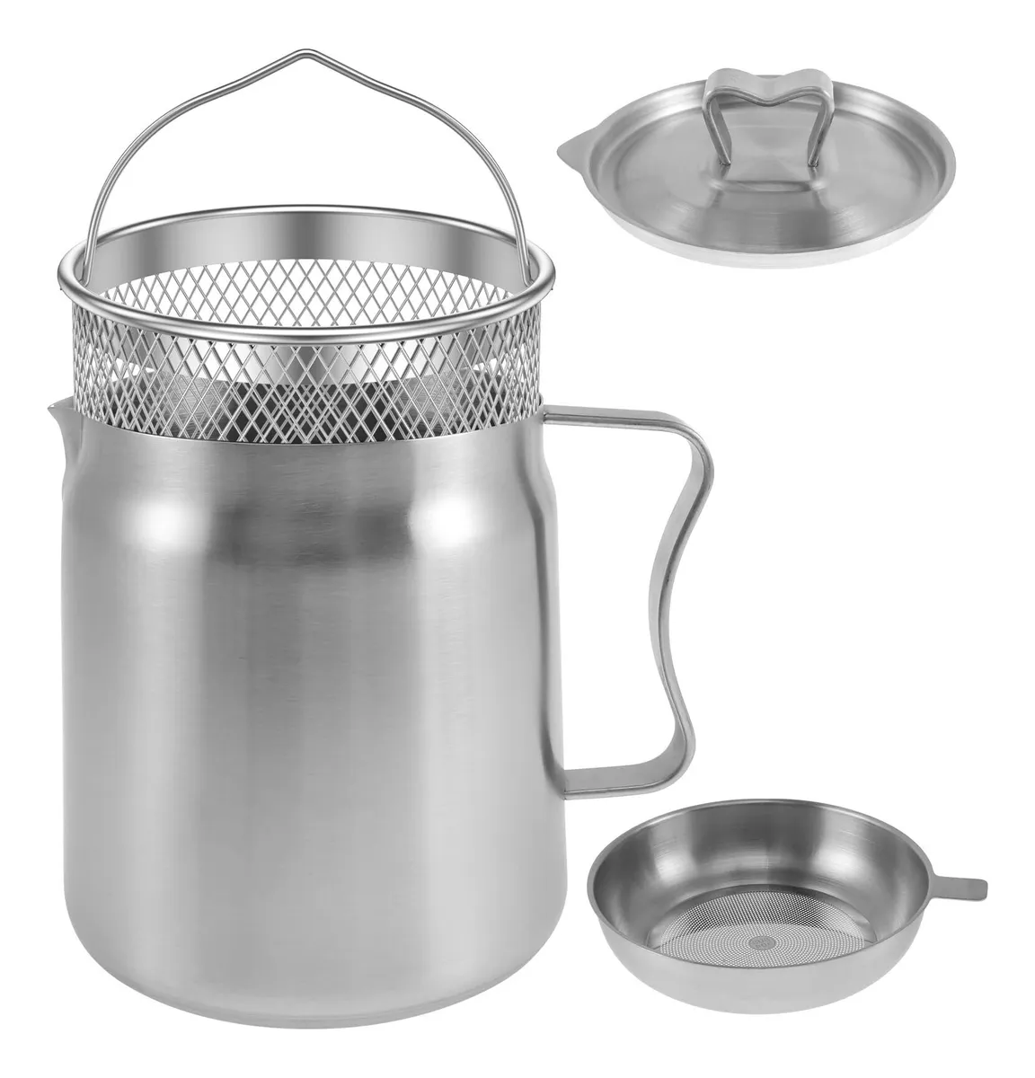 Recipiente para filtro de aceite de acero inoxidable con tapa y filtro.