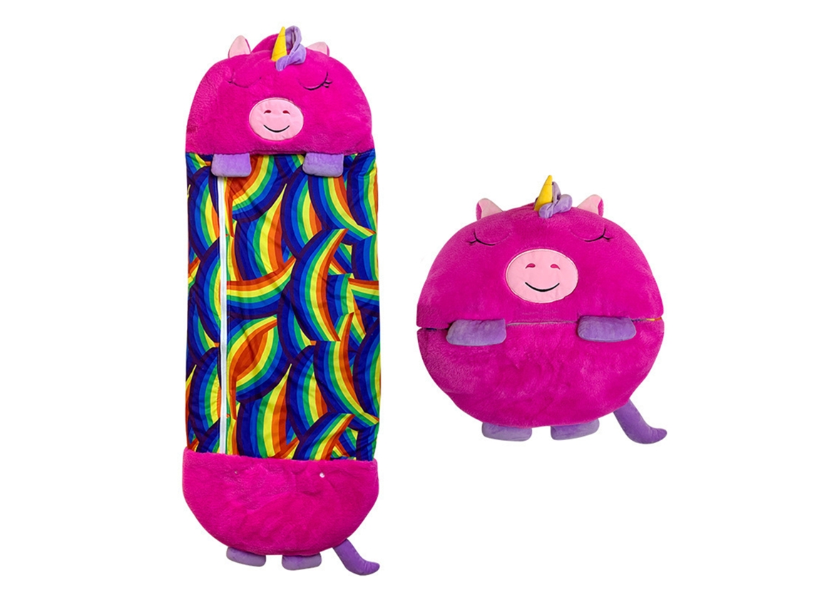 Saco De Dormir Convertible En Almohada, Para Niños, Unicornio Rosa. Tacto Peluche. Pequeño / S 135x50cm.
