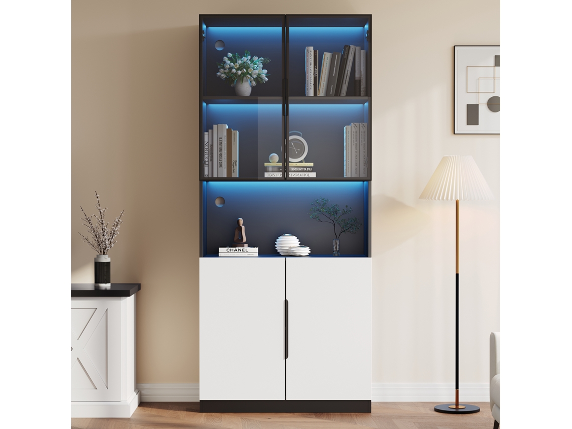 Vitrina Expositora De 80x30x200cm Con Cristal, Led Y Divisor Ajustable, Capacidad De 30 Kg.