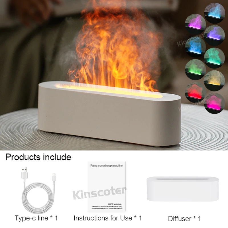 Difusor De Aceites Esenciales, Humidificador De Aire, Con Luz Nocturna De Llama Rgb Realista.