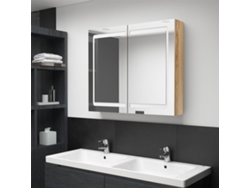 Armario De Baño Con Espejo Y Led Color Roble 80x12x68 Cm