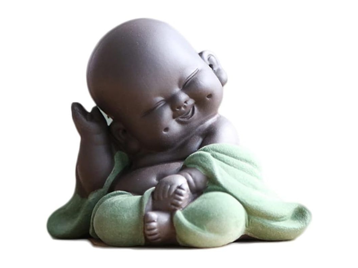 Estatua De Buda Maitreya Sonriente En Cerámica, Decoración Para El Té, Pequeño Adorno De Buda Centinela Con Base Antideslizante.