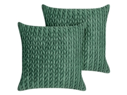 Juego de cojines con textura trenzada BELIANI Eclipta de Poliéster Verde 45x45x7