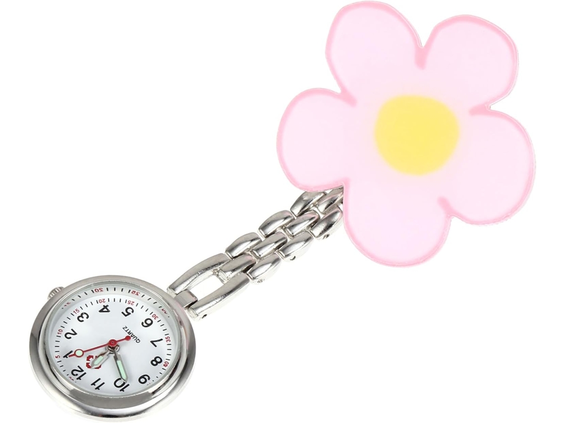 Reloj Enfermera Movimiento Cuarzo Esfera Grande Robusta Aleación Diseño Profesionales Salud Clip Flor Rosa