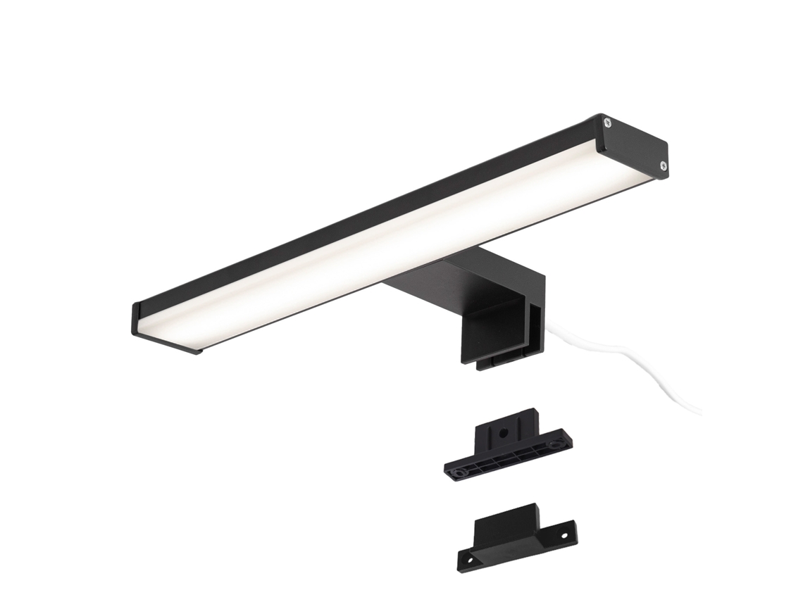 Aplique LED de pared para baño, espejo y mueble, 8 W, 30 cm, IP44, fino, en aluminio negro mate con luz blanca neutra Alpinaluz