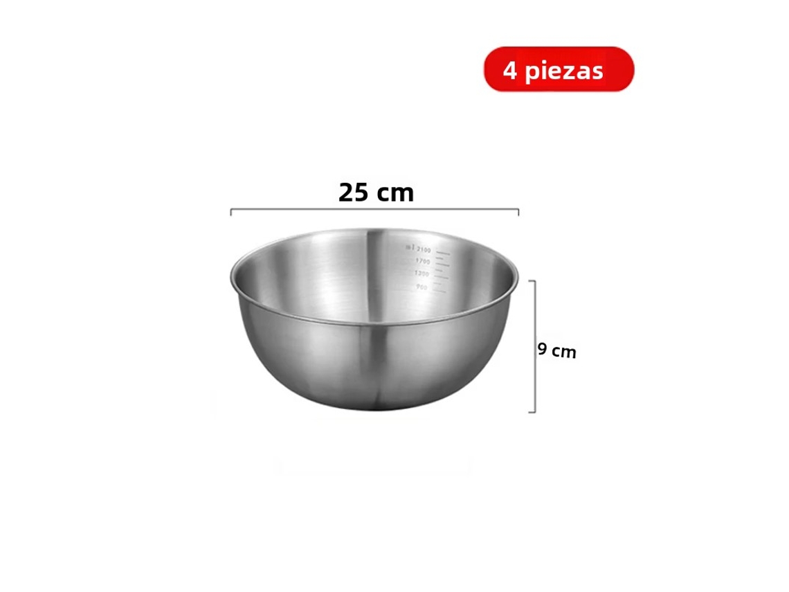 (juego De 4 Piezas, 25 Cm Plateado) Cuencos De Cocina De Acero Inoxidable, Cuencos Para Ensalada De Frutas De Estilo Coreano, Con Graduaciones