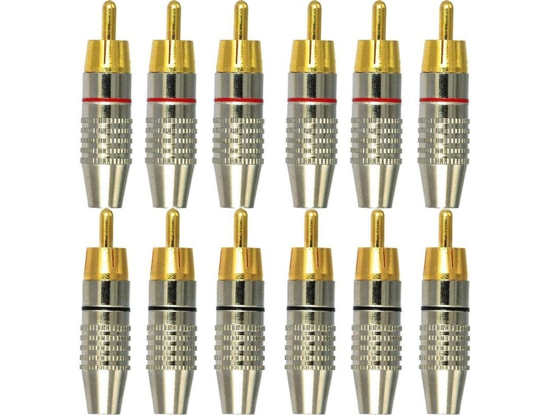 Conector Rca Macho, 12 Piezas, Conector De Audio Rca Sin Soldadura, Enchufe Rca Dorado, Rojo Y Negro.