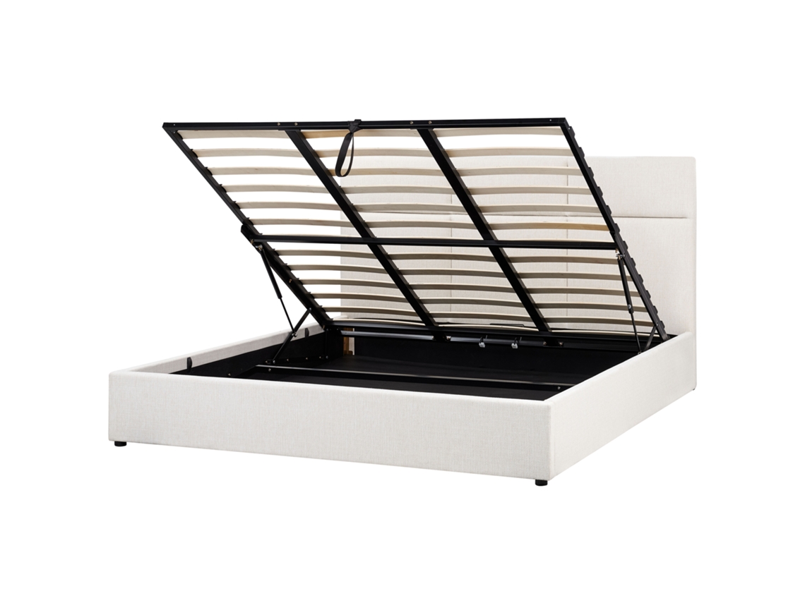 Cama con almacenaje Beliani Lagord de poliéster blanco (180 x 214 x 84 cm)