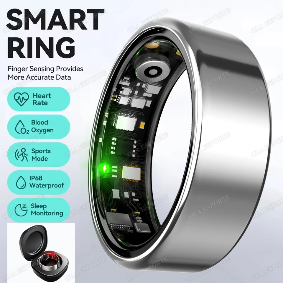 (plata, Estuche De Carga, Talla 13) Anillo Inteligente, Monitorización De La Salud, Seguimiento De La Actividad, Resistente Al Agua.