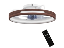 Ventilador de techo con LED, motor de CC, 40 W, reversible, mando a distancia, 6 velocidades, temporizador, acabado en teca.