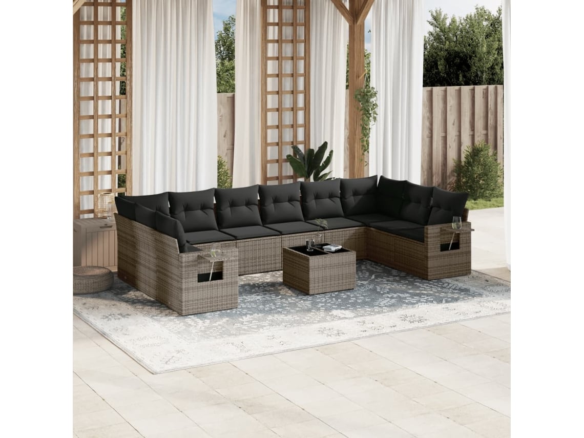 Conjunto de sofás de jardín de 11 piezas DKD Home Decor con cojines de mimbre gris