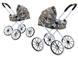 Cochecito de muñecas con ruedas grandes y plegable, Estrellas, Gris B.active