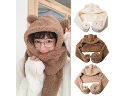 2026-gorro Bufanda Oso Cálido Mujer Niña Invierno Acrílico Talla Única Beige Blanco Café Diseño Lindo