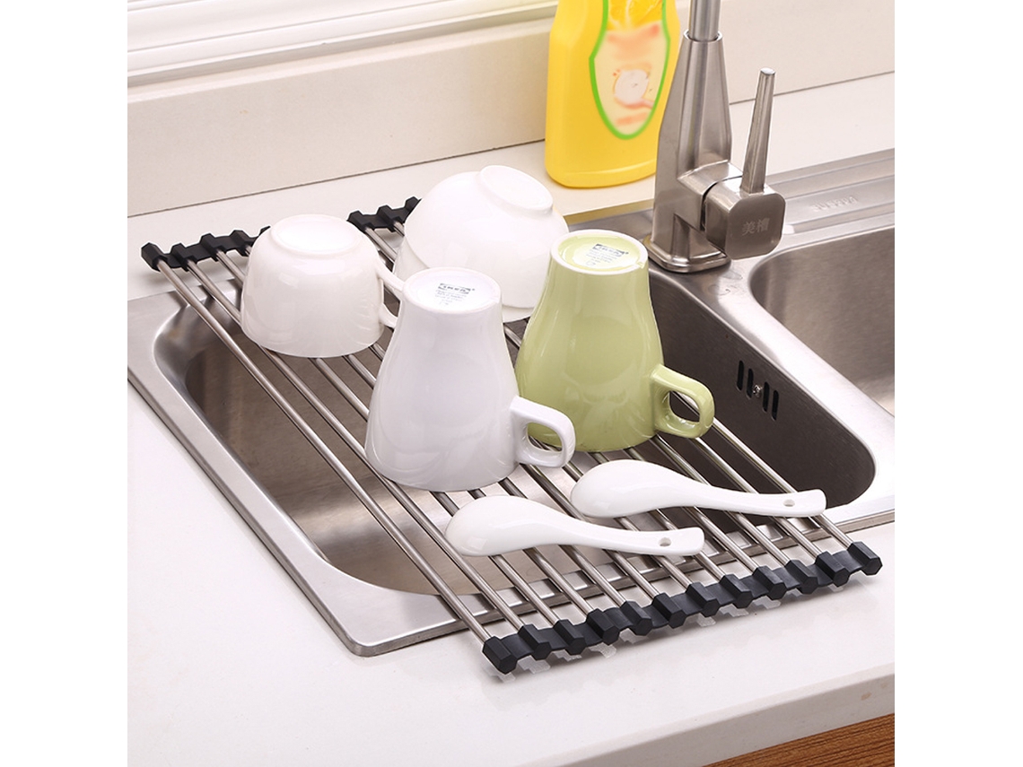 Escurridor Enrollable Antideslizante De Acero Inoxidable Para Fregadero De Cocina - Multiusos