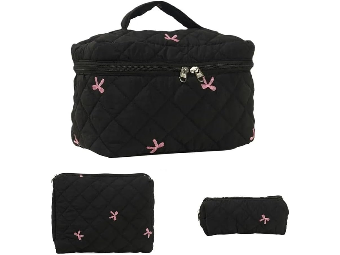 Juego De 3 Neceseres Acolchados Para Maquillaje, Bolso Tote Con Cremallera De Gran Capacidad.