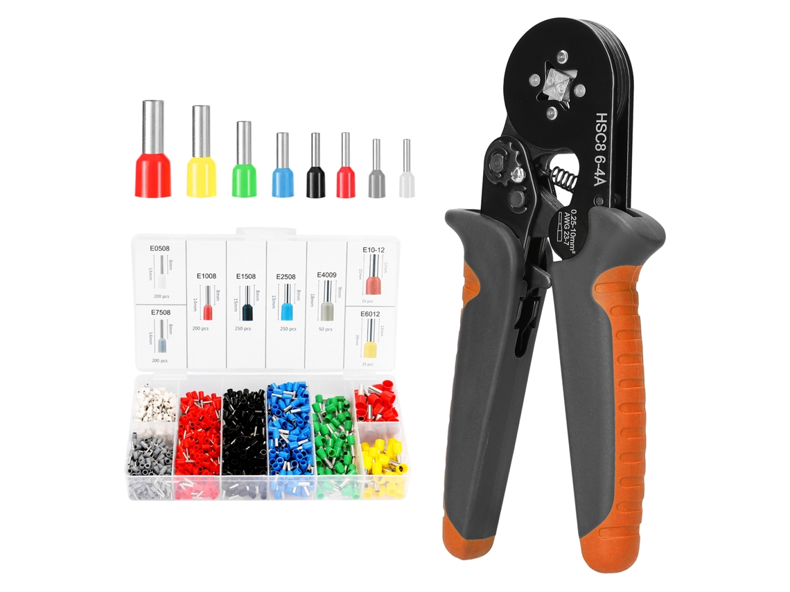 Kit de herramientas de crimpado HSC8 6-4 de 0,25-10 mm² AWG23-7 con 1200 terminales