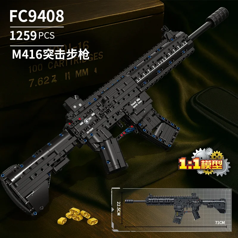 (fc9408 M416) Construye un modelo de arma realista con bloques de construcción, adecuado para niños y niñas.