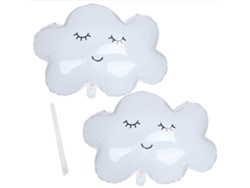 Globos de aluminio blanco con diseño de cara y nube, decoración para fiestas con pajita para soplar