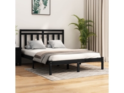 Estructura De Cama Madera Maciza Negra King Size 150x200 Cm