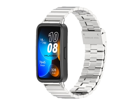 Correa Smartwatch para Huawei Band 8 Mijobs Acero Inoxidable con Hebilla de Bambú (Plata)