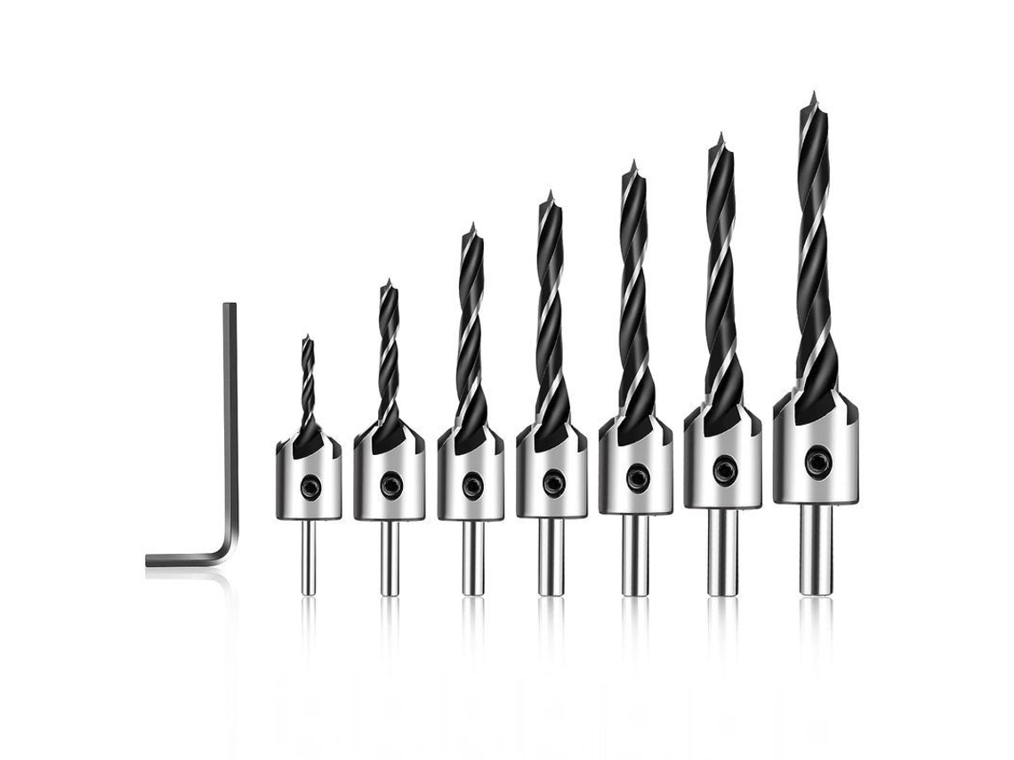 Broca De Avellanado Hss Acero Carbono Negro 3-10mm Con Llave Allen Para Madera Plástico Carpintería