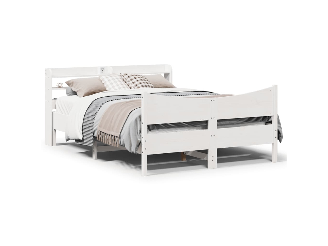 Estructura De Cama Con Cabecero Madera De Pino Blanco 150x200cm