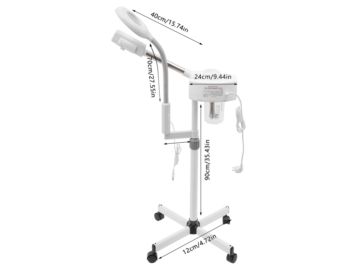 Vaporizador facial 2 en 1, pulverizador ajustable 360°, lámpara de aumento LED, color marfil.