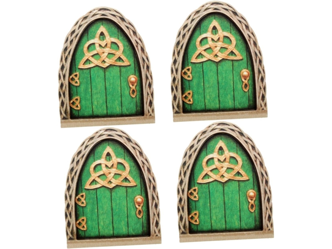 Juego 4 Adornos Madera Para Puertas Motivos Cuentos Hadas, Casitas Miniatura Jardines, Árboles,