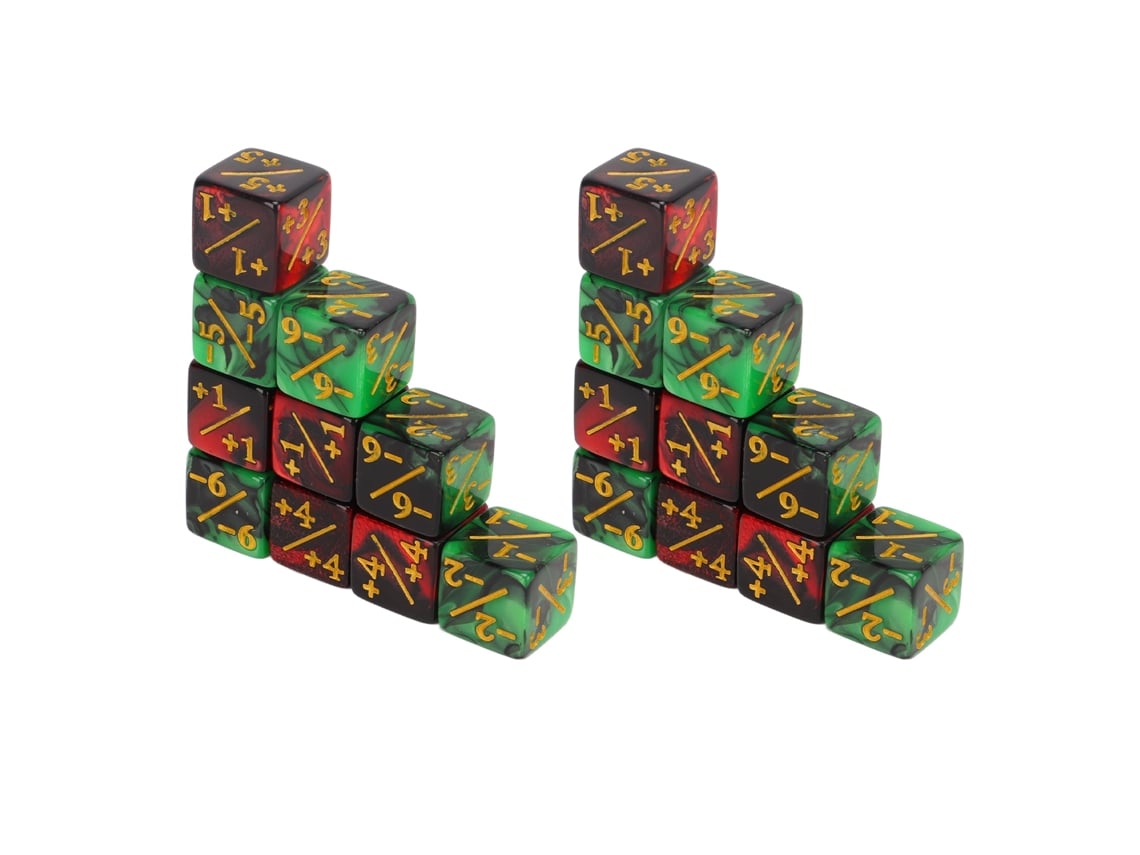 Conjunto de 20 dados de 16 mm com números de adição e subtração em plástico para o ensino da matemática.