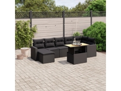 Conjunto de 8 sofás de jardín con cojines de mimbre sintético negro, Dkd Home Decor