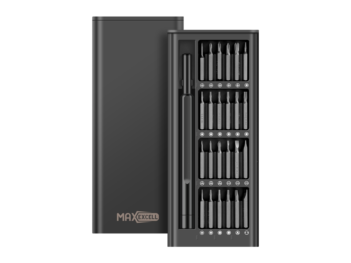 Kit de destornilladores magnéticos de precisión 25 en 1 para reparación de dispositivos electrónicos Black Max Excell