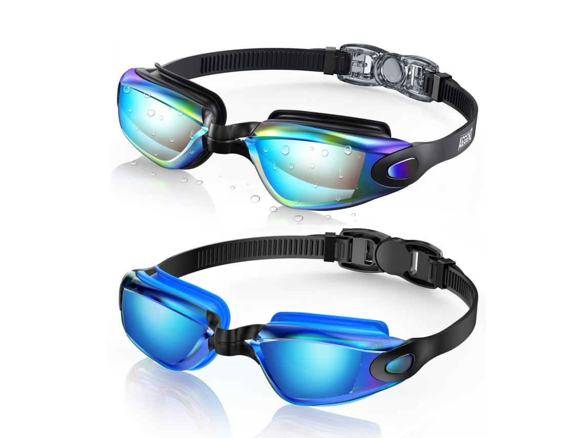 Gafas de natación, paquete de 2, gafas de natación impermeables para adultos (hombre y mujer), marca Jovemágua, negro-azul