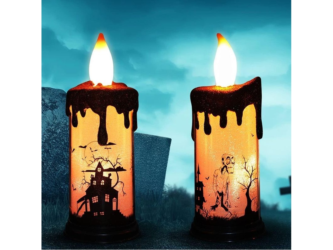 Velas Sin Llama De Halloween (2 Unidades) Velas Led Intermitentes Con Batería, Luz Cálida