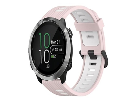 Correa De Reloj Inteligente Para Garmin Forerunner 645 Music 20Mm Patrón Vertical Correa De Reloj De Silicona Bicolor Rosa-Blanco VENISYMLIS