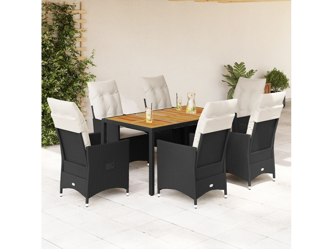Juego de comedor de jardín de 7 piezas con cojines de mimbre negros de DKD Home Decor