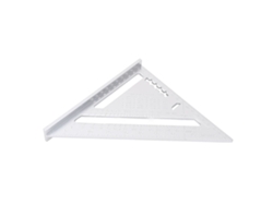 Regla triangular de aluminio para carpintería con escalas métricas e imperiales, color plateado
