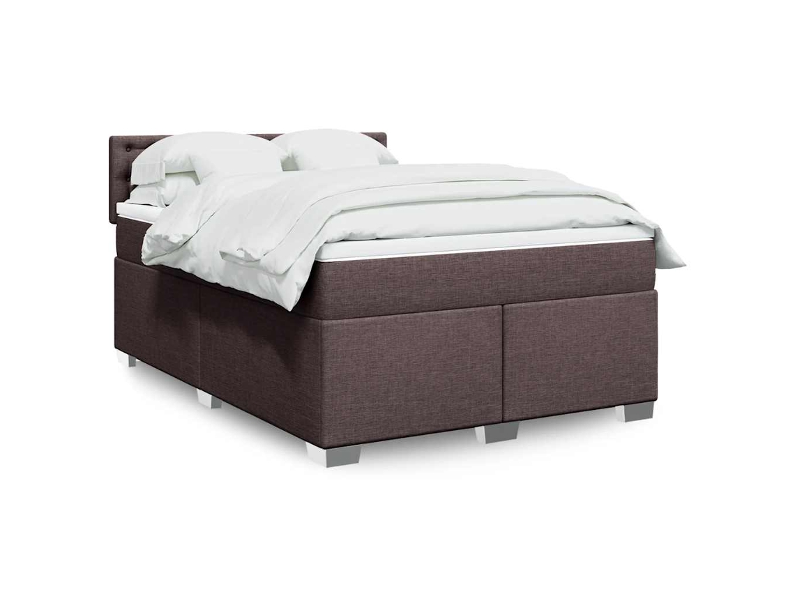 Cama Box Spring Con Colchón Tela Marrón Oscuro 140x190 Cm