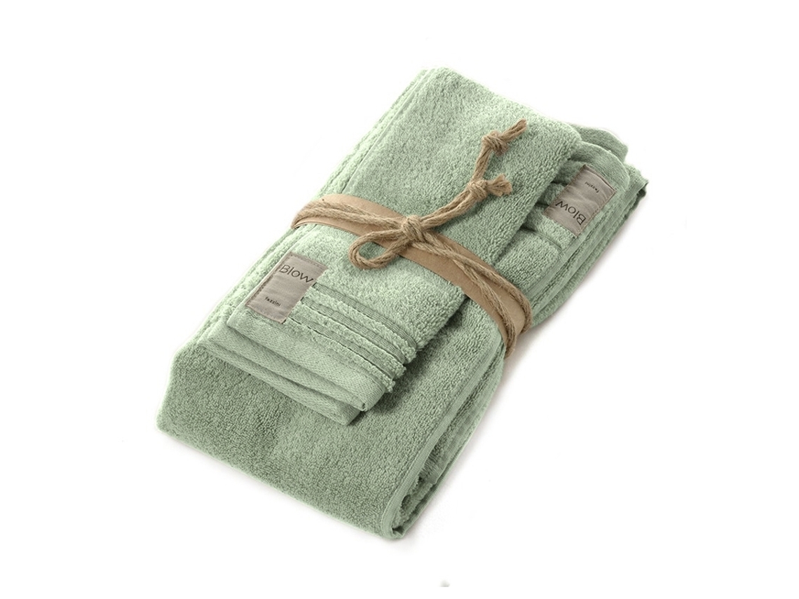 Coppia Asciugamano Fazzini In Spugna 550gr/mq Di Puro Cotone Verde Eucalipto