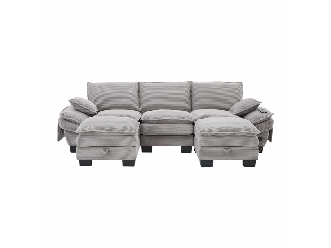 Sofá Modular 3 Plazas - Asiento Ancho, Diseño Ergonómico, Espuma De Alta Densidad, Puerto Usb-c Y Bolsillos Laterales - Gris Claro