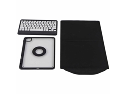 Funda para tableta con teclado magnético vertical, cubierta transparente, desmontable y acabado en dorado claro y negro.