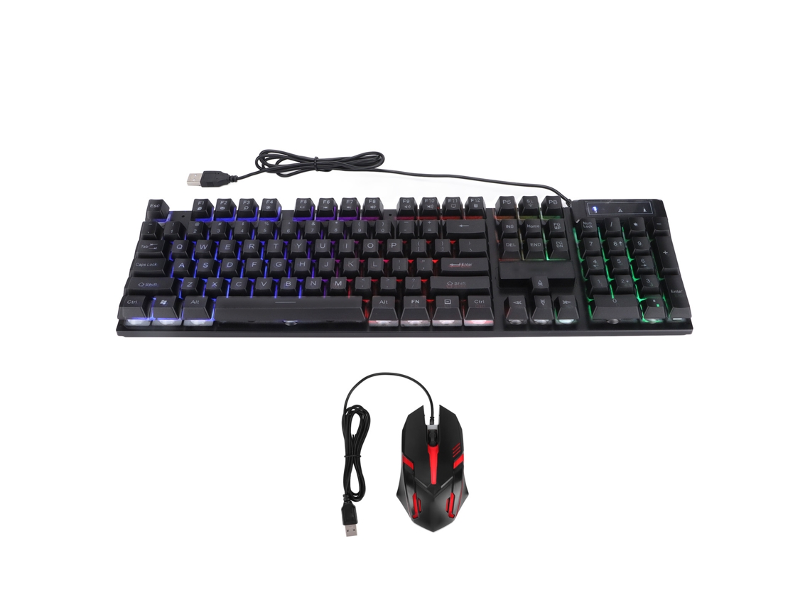 Combo Teclado E Mouse Gamer 104 Teclas Iluminação Led 7 Cores Resposta Rápida Design Ergonômico À Prova D'água
